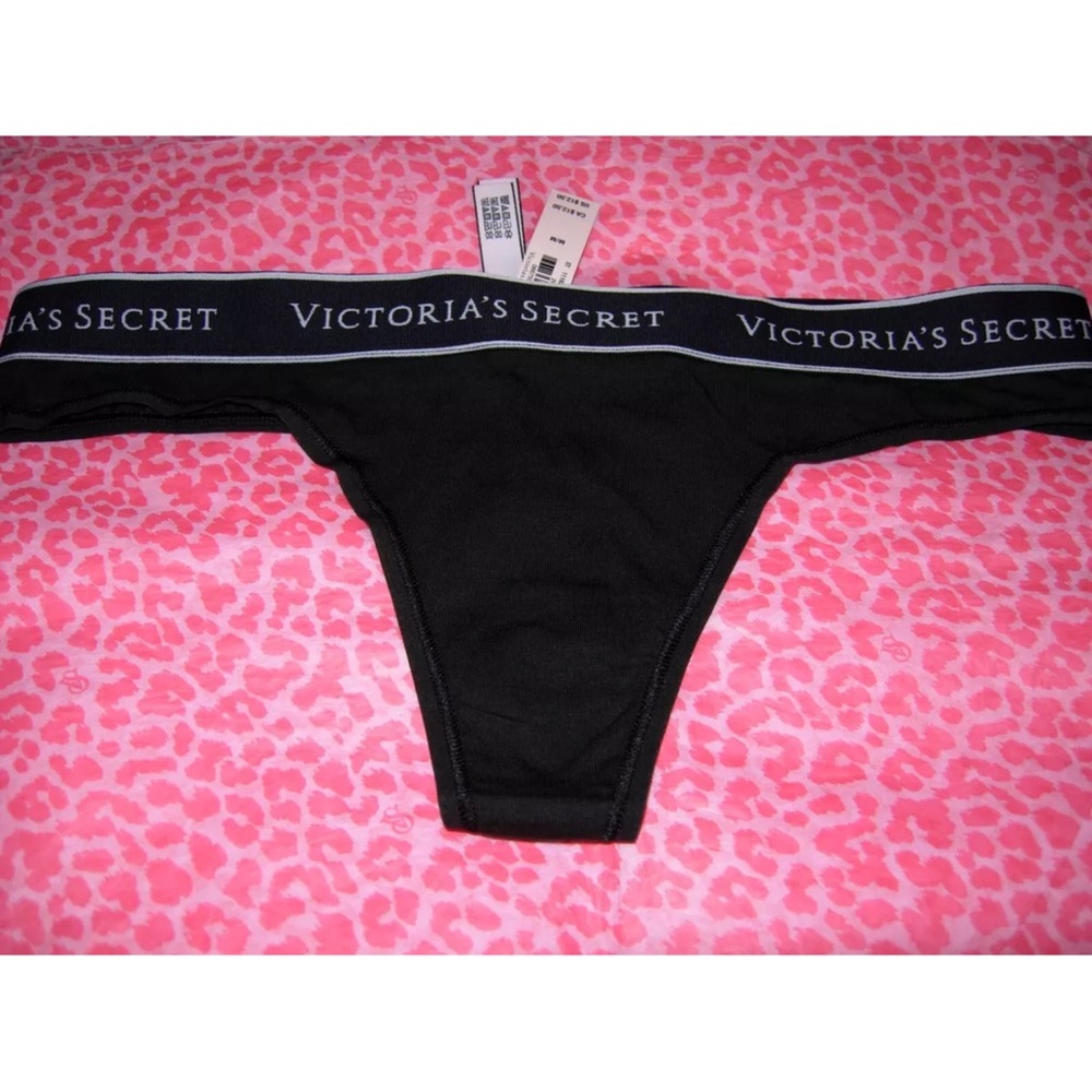 Victoria's Secret Sexy Logo Band Lingerie Thong Black Pantie S M XL NWT